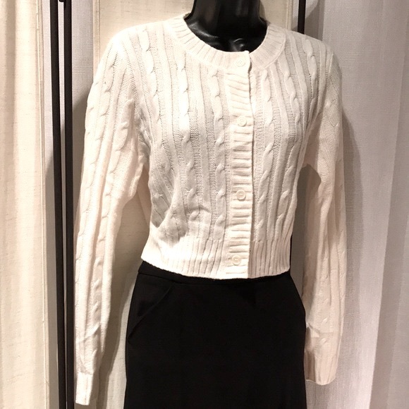 H&M cream ivory cable knit long sleeve sweater cardigan top - Picture 8 of 8